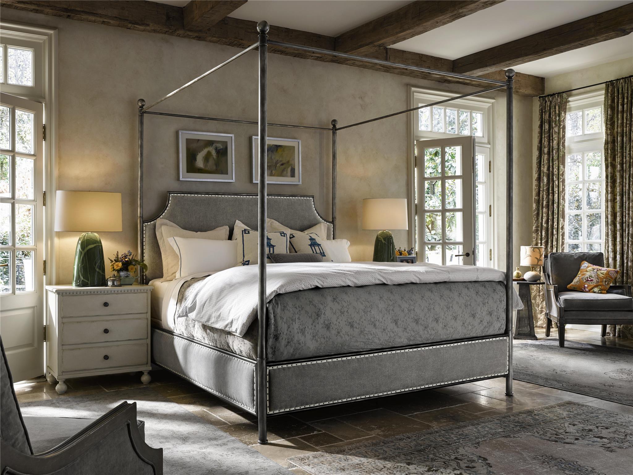 Upholstered canopy bed sales king