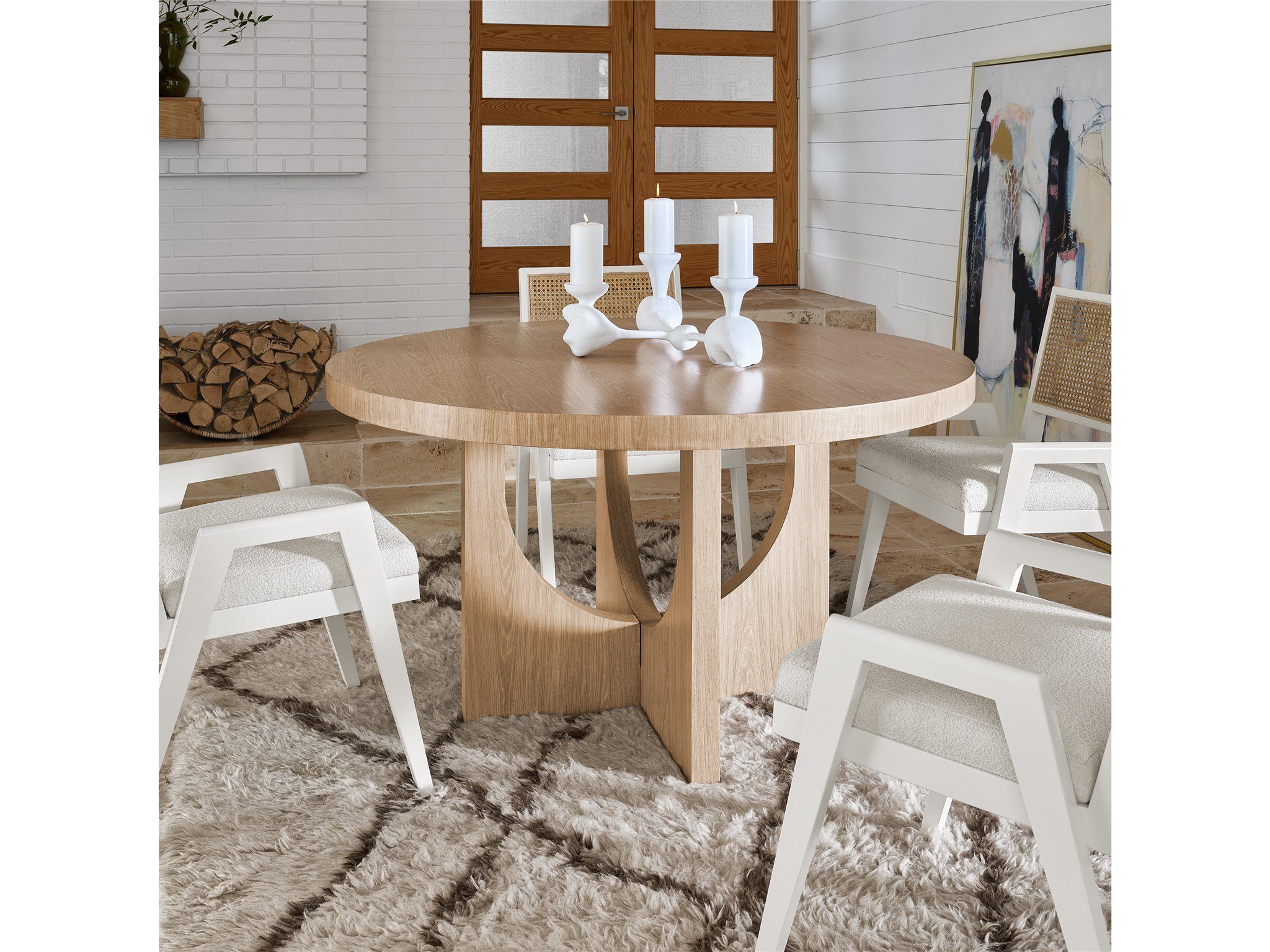 White and oak round on sale dining table